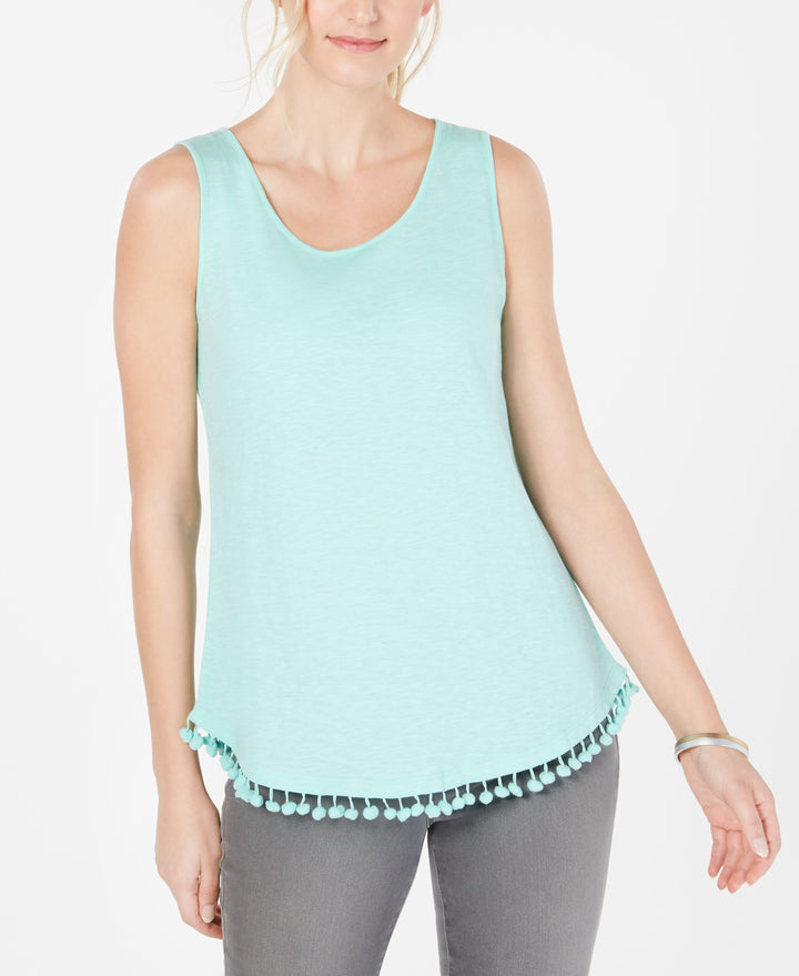 Cotton Pom Pom-Trim Tank Top