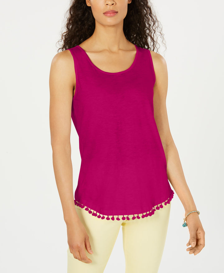 Cotton Pom Pom-Trim Tank Top