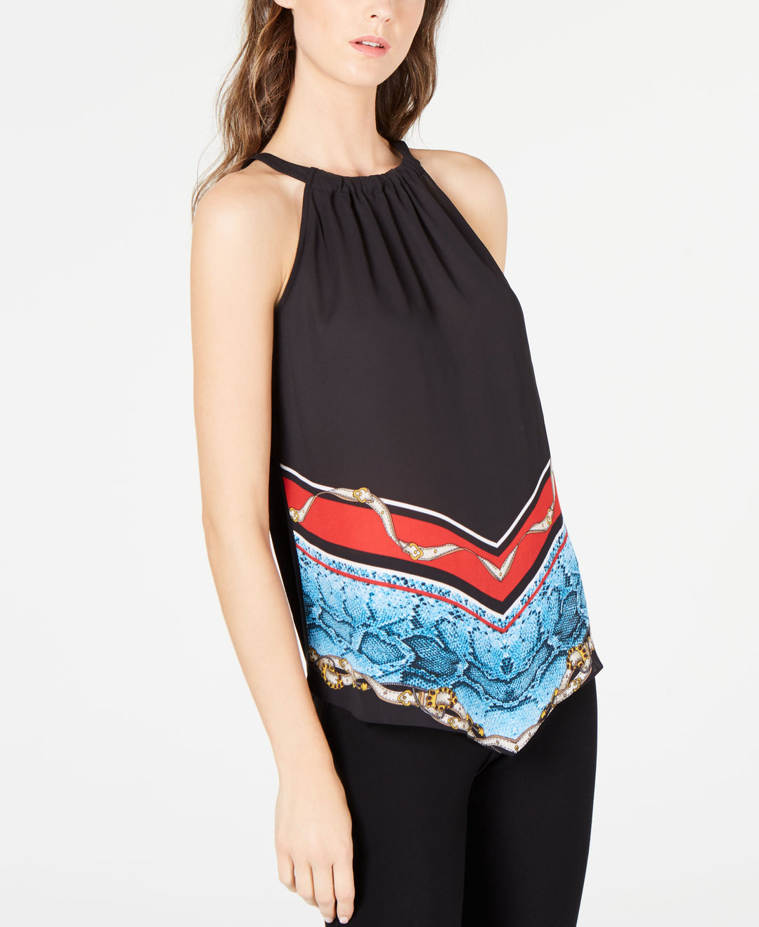 INC Printed Handkerchief-Hem Halter Top