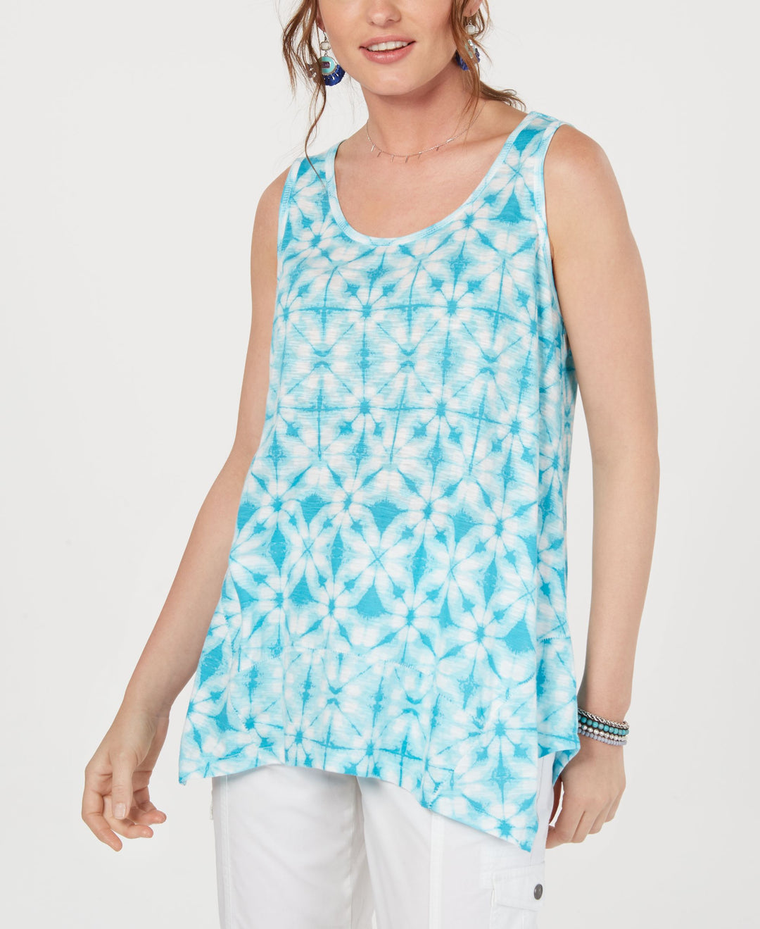 Style & Co Printed Scoop Neck Swing Top