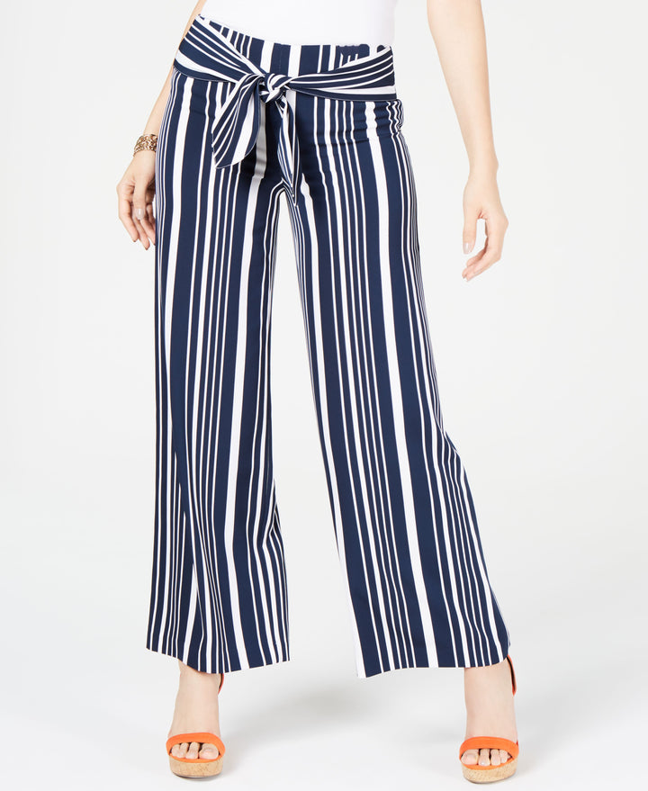 INC Striped Tie-Waist Wide-Leg Pants