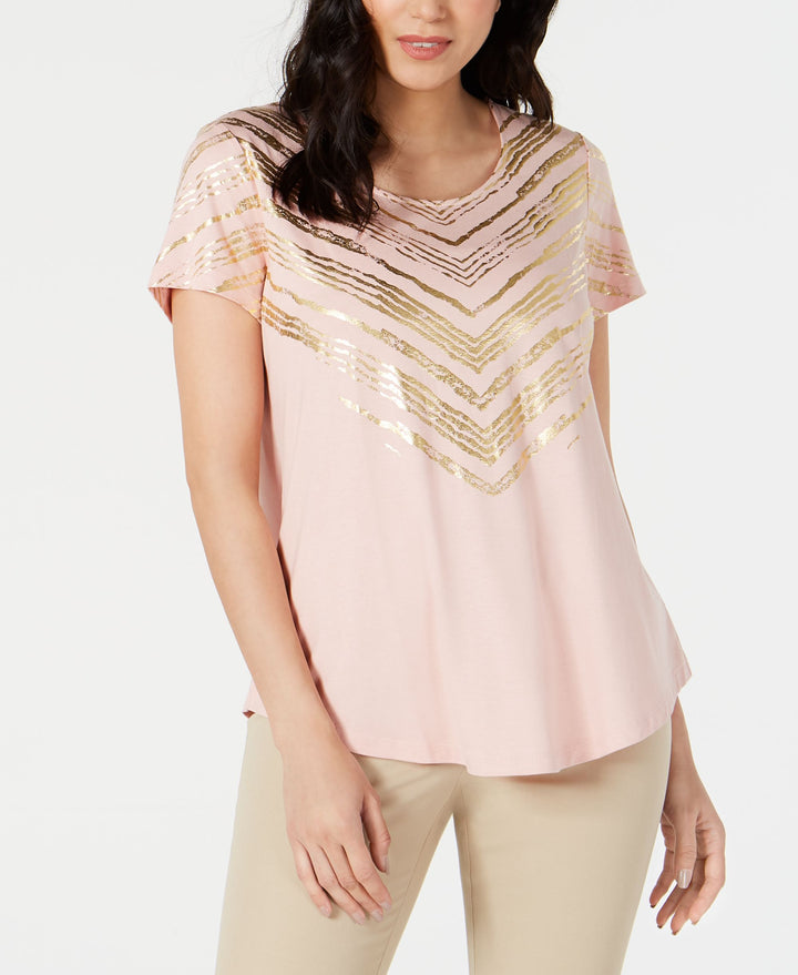JM Collection Metallic Print Scoop Neck Top