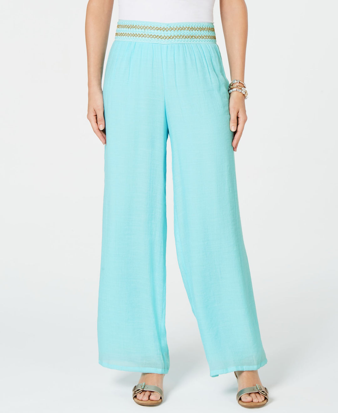 JM Collection Metallic Detail Wide Leg Gauze Pants