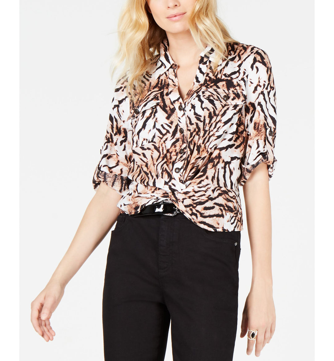 INC Safari-Print Twist-Hem Top