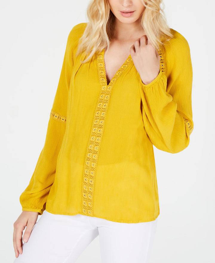 Grommet Trim Peasant Top