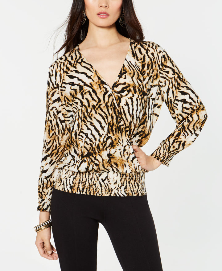 INC Animal-Print Surplice Top