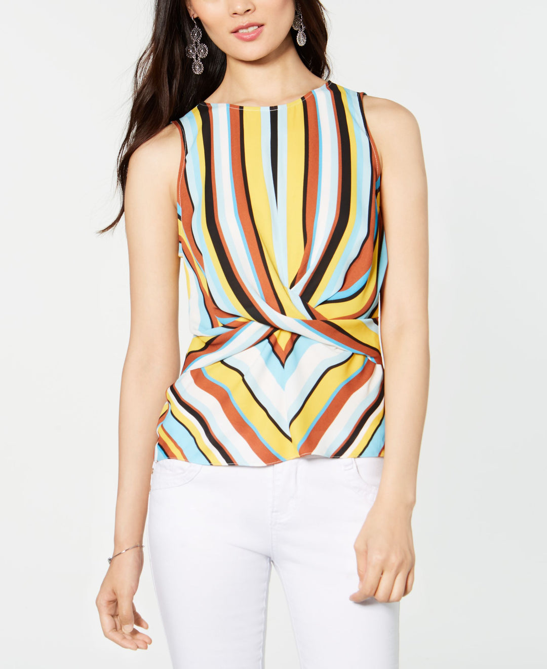 Striped Twist Front Top