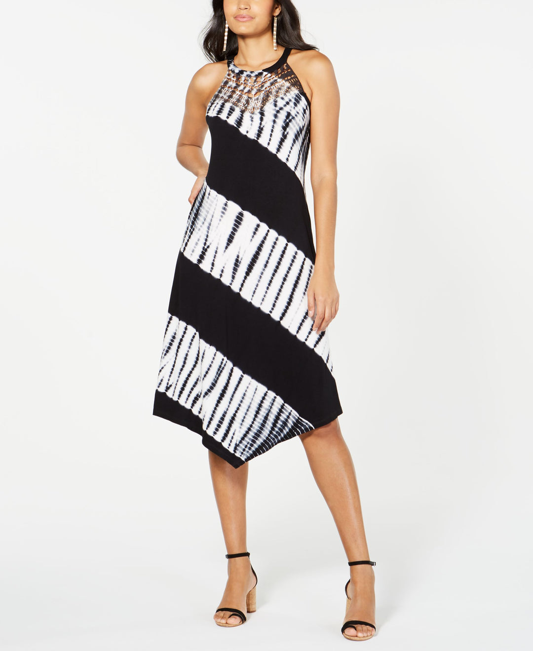 Petite Tie Dyed Crochet Trim Midi Dress