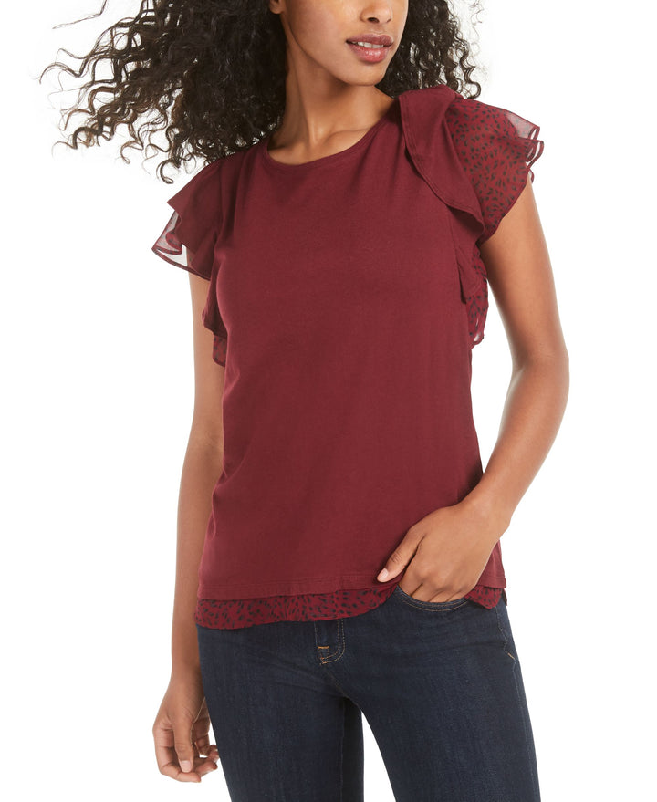 Maison Jules Printed Trim Flutter Sleeve Top