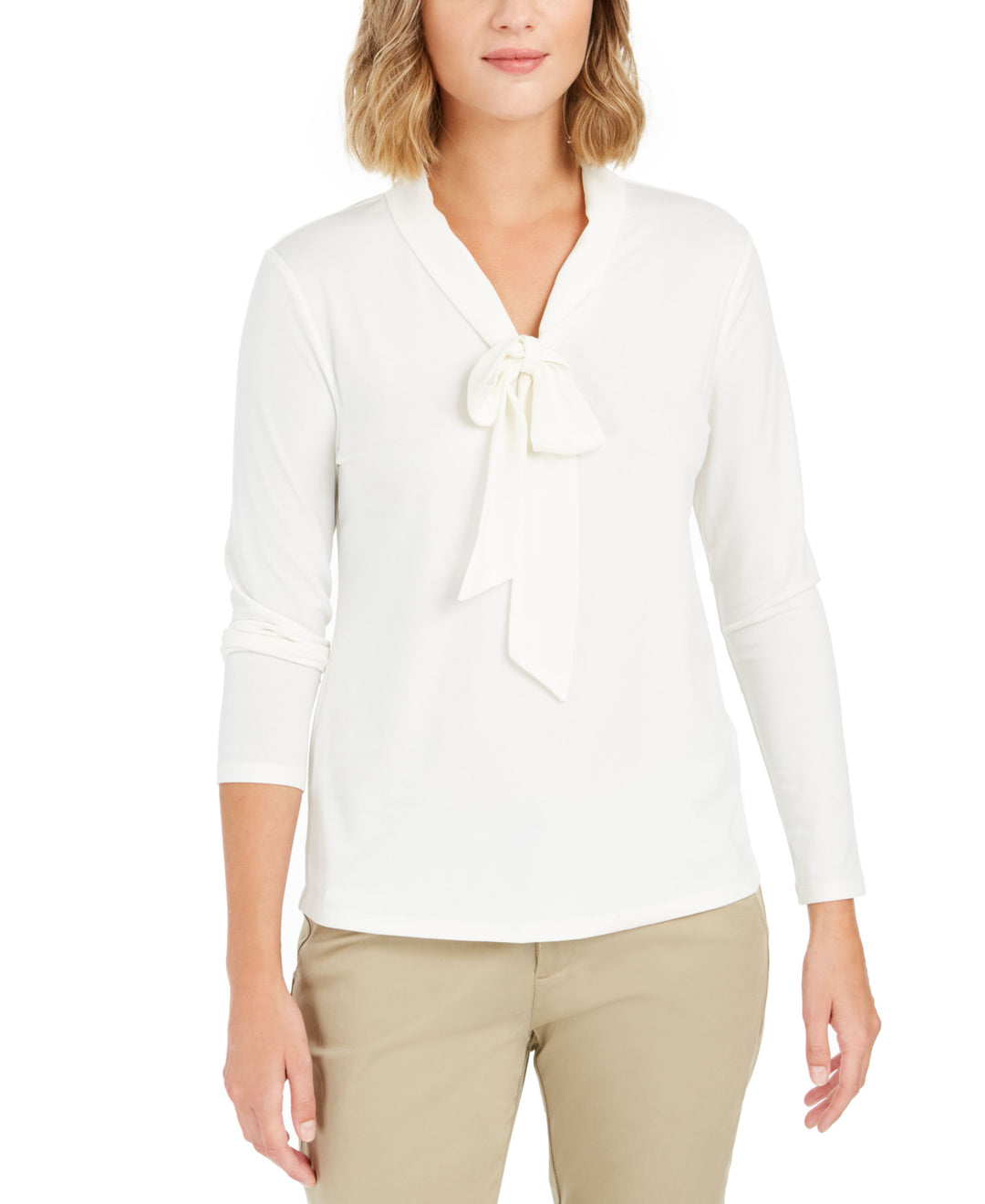 Charter Club Womens Tie Neck Top