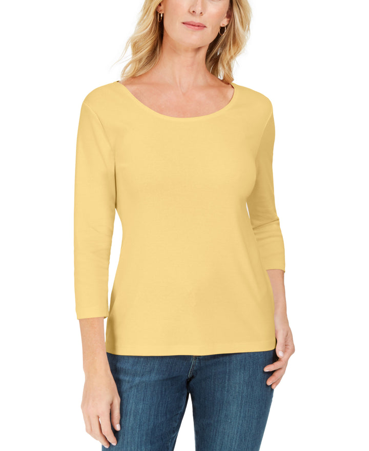 Petite 3/4 Sleeve Cotton Scoop-Neck Top