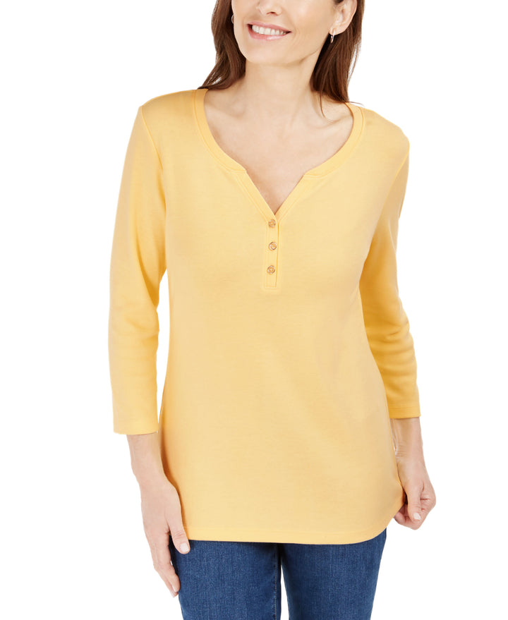 Petite 3/4-Sleeve Henley Shirt