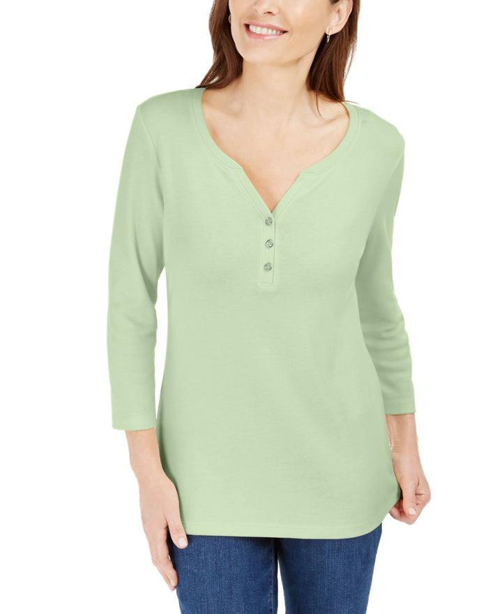 Cotton Henley V-Neck Top