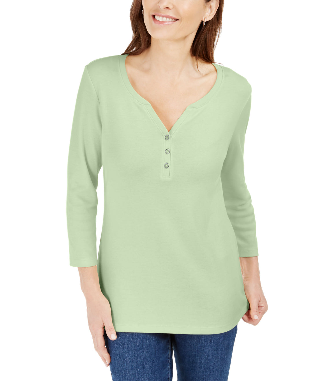 Cotton Henley V-Neck Top