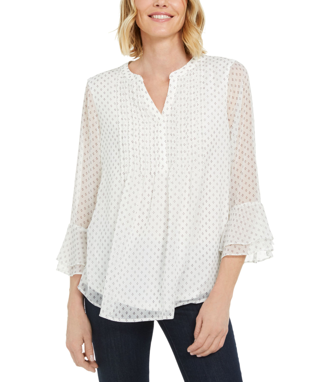 Charter Club Petite Printed Pintuck Top