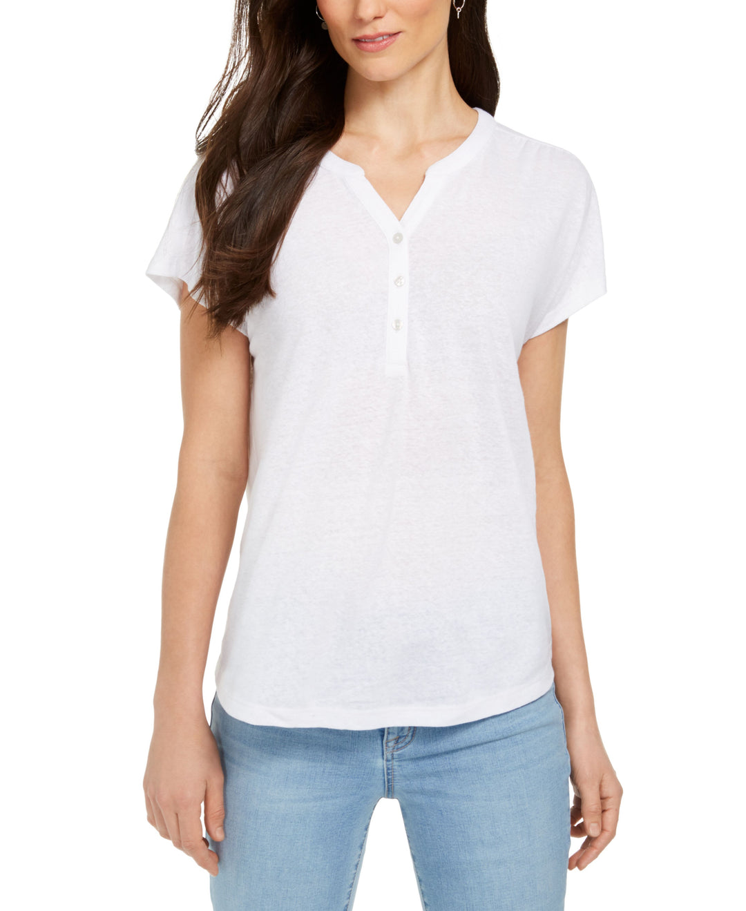 Style & Co Dolman Sleeve Henley Linen Blend Top