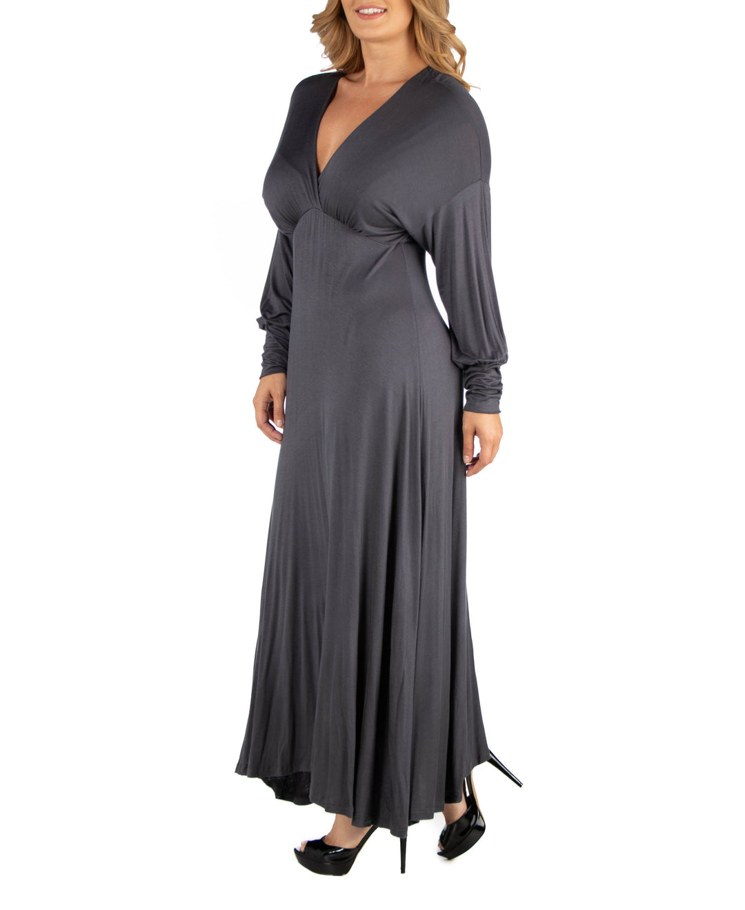 24seven Comfort Apparel Formal Long Sleeve Plus Size Maxi Dress