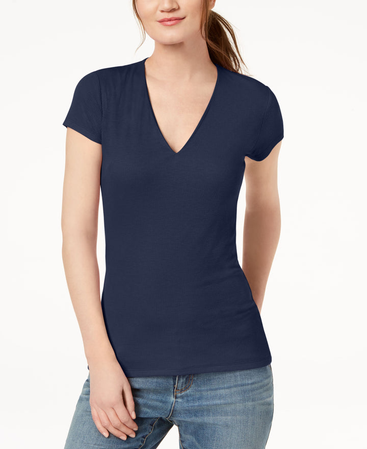 International Concepts Womens Ribbed V Neck Top