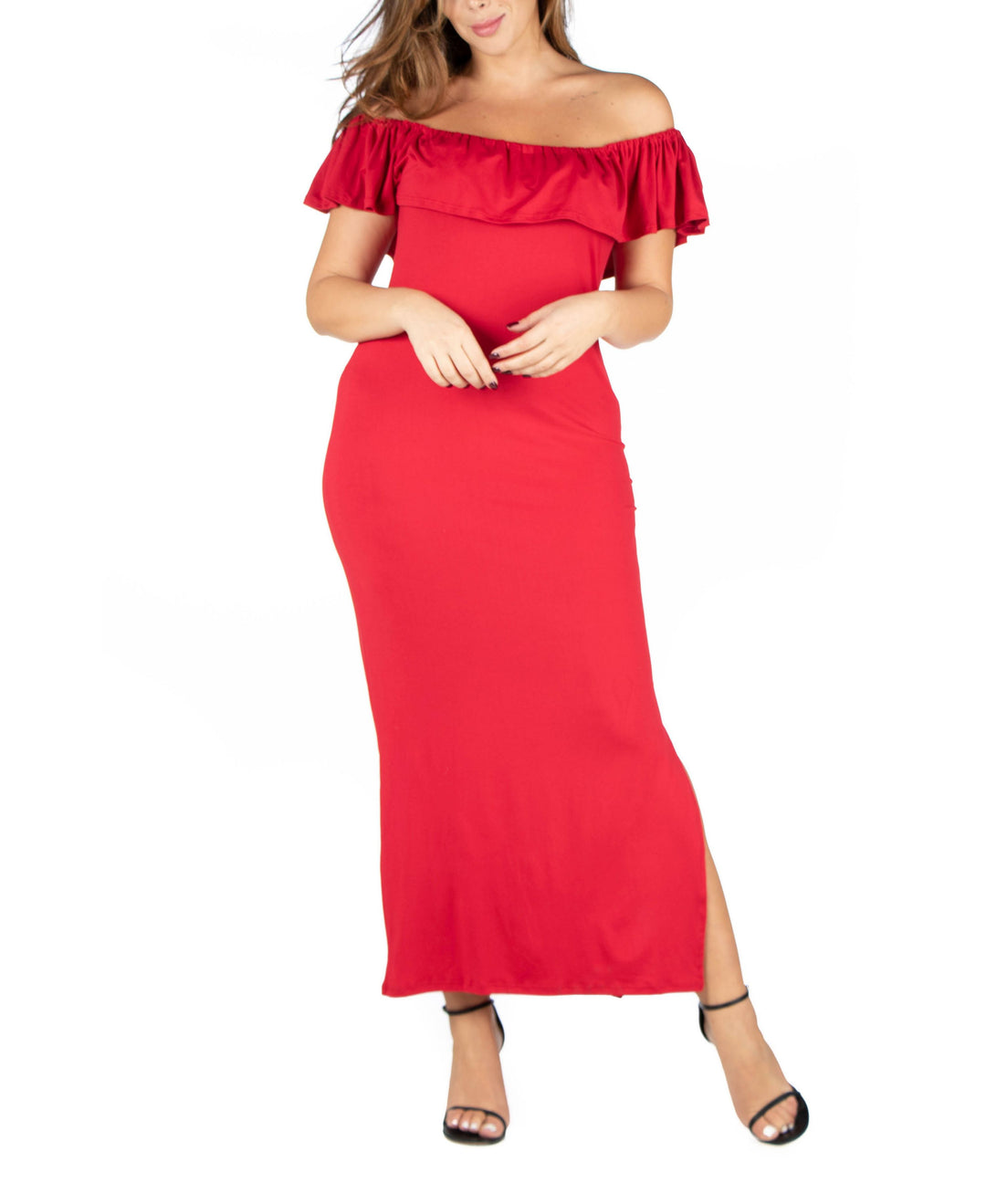 Plus Size Ruffle Off The Shoulder Maxi Dress