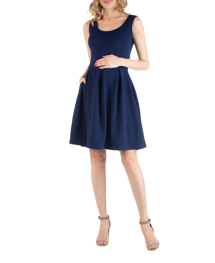 Sleeveless Pleated Maternity Dress with Pockets