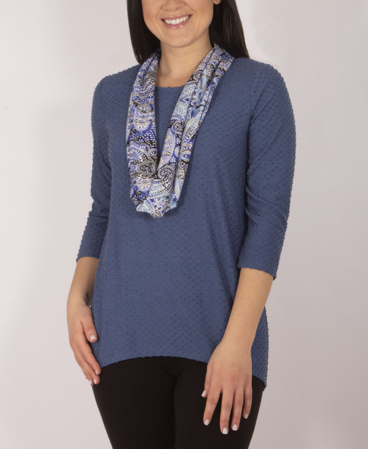 Womens Textured Knit Pullover Top Scarf Set