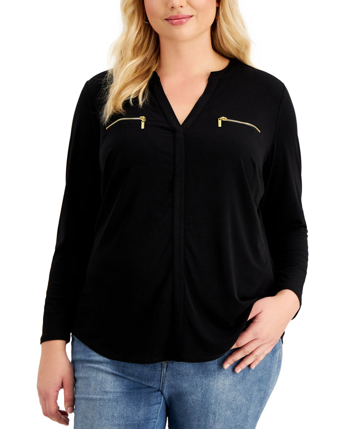 Plus Size Zip-Pocket Top