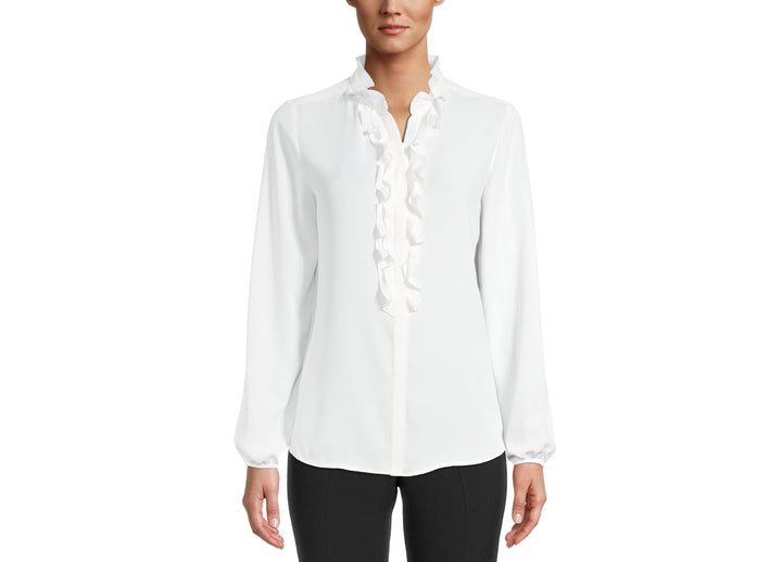 Bar III Womens Long Sleeve Ruffled Blouse