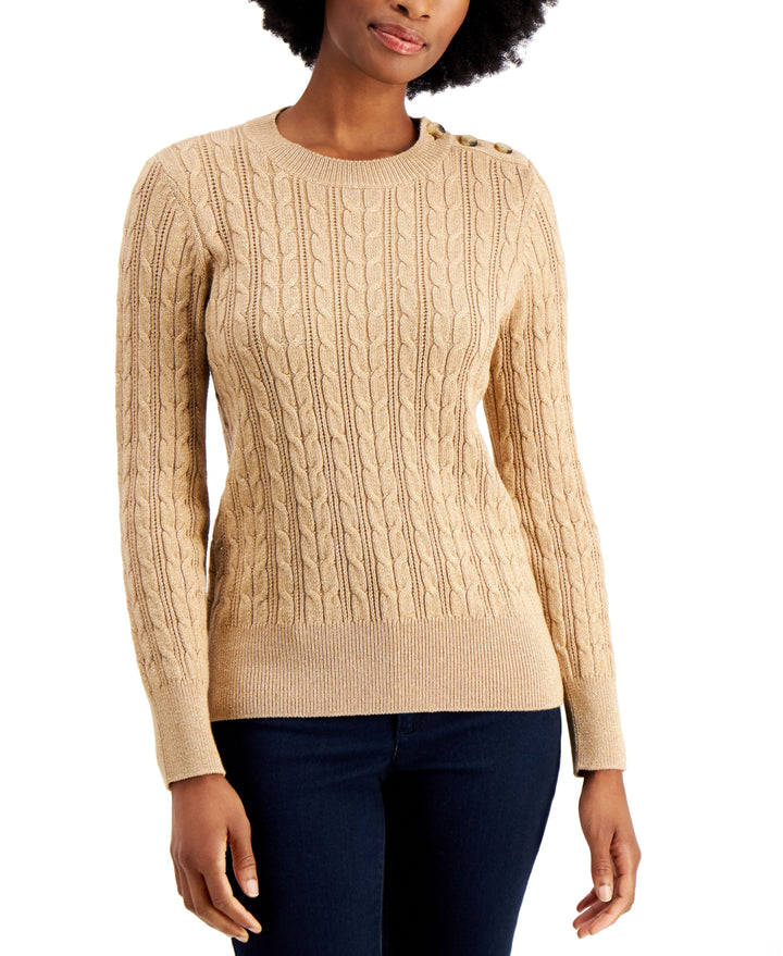 Charter Club Button Shoulder Cable Knit Sweater