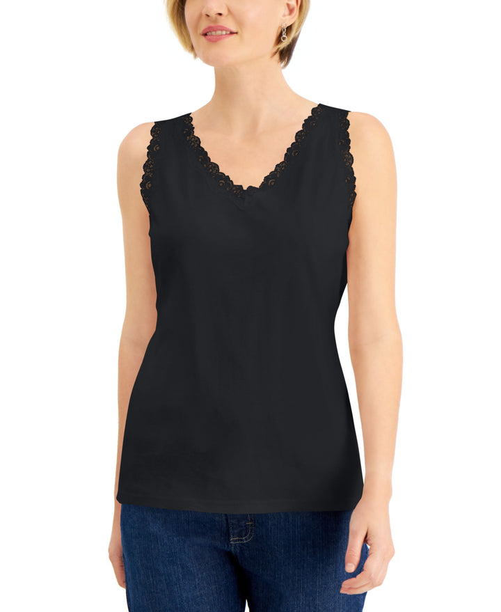 Cotton Scalloped-Lace Tank Top
