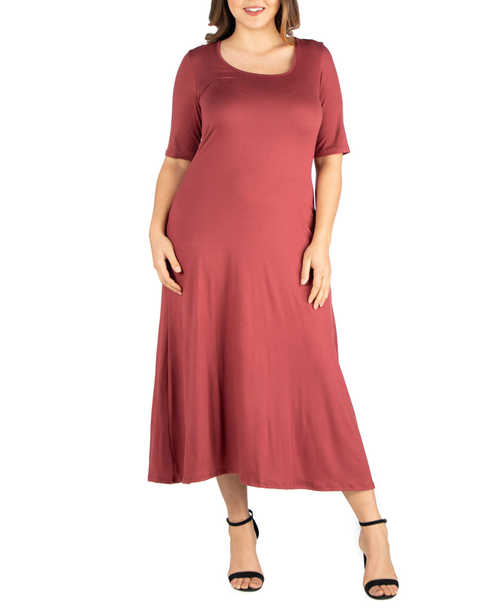 Plus Size Elbow Length Sleeve Maxi Dress