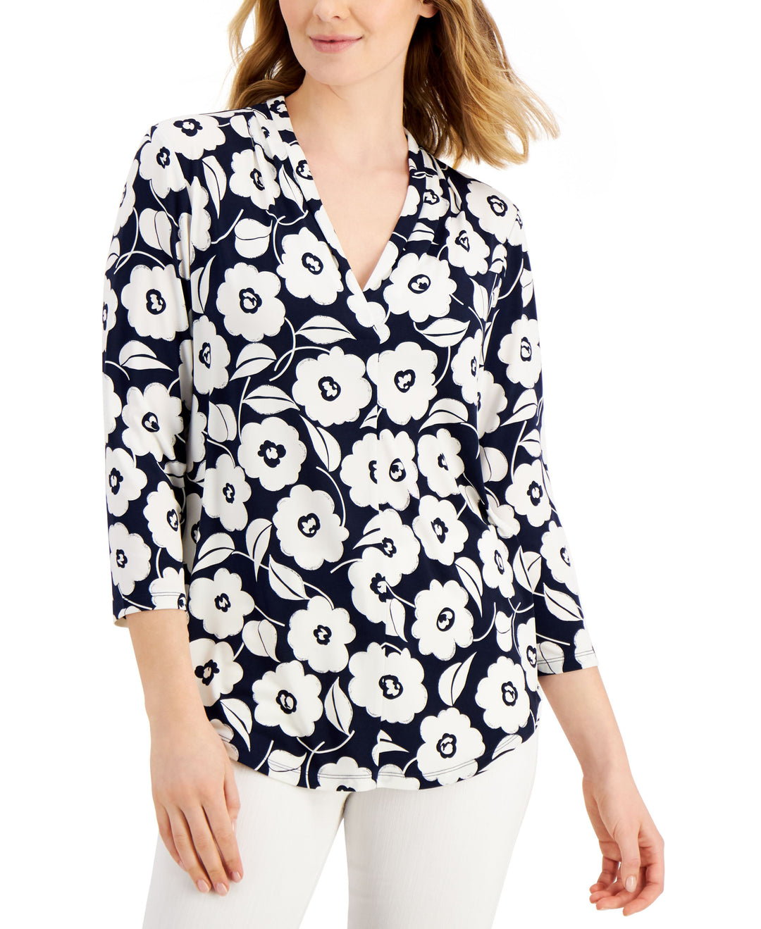 Charter Club Petite V Neck 3/4 Sleeve Top