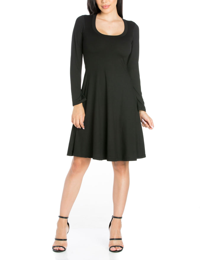Womens Classic Long Sleeve Flared Mini Dress