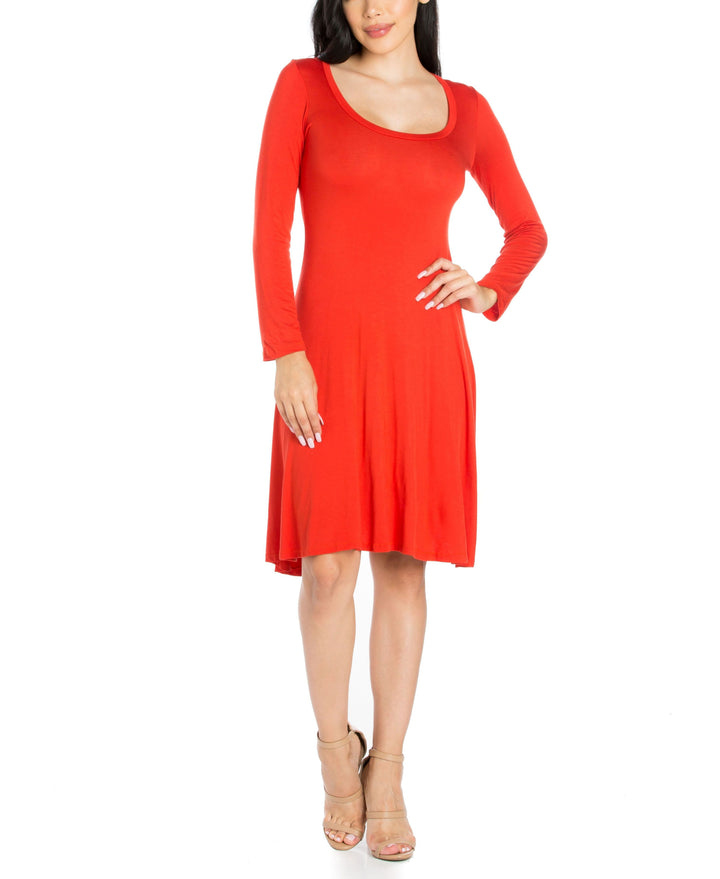 Womens Classic Long Sleeve Flared Mini Dress