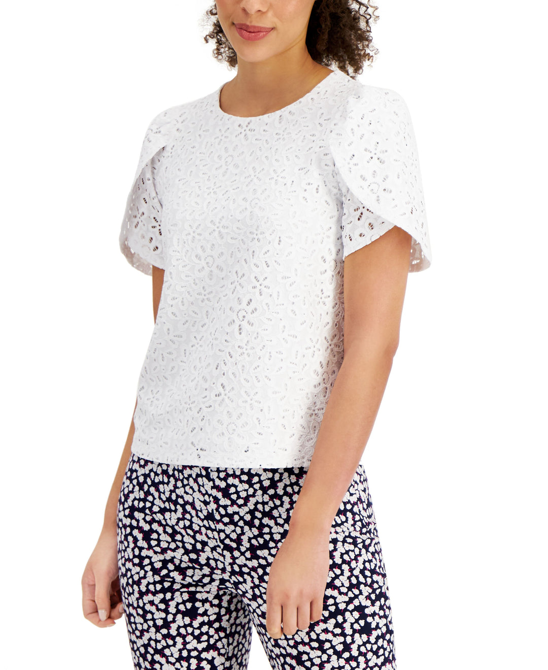 Charter Club Petite Tulip Sleeve Eyelet Top