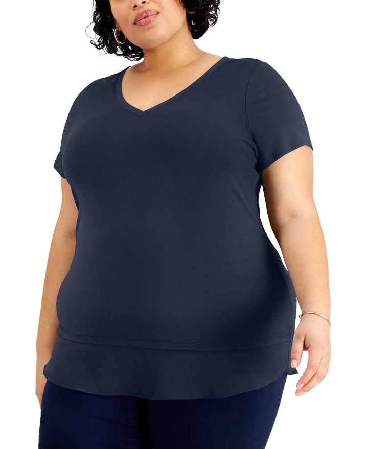 JM Collection Plus Size Layered Hem Top