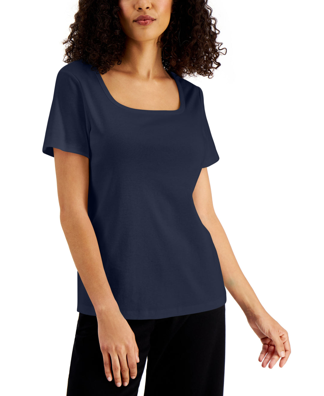Karen Scott Solid Square Neck Cotton Top