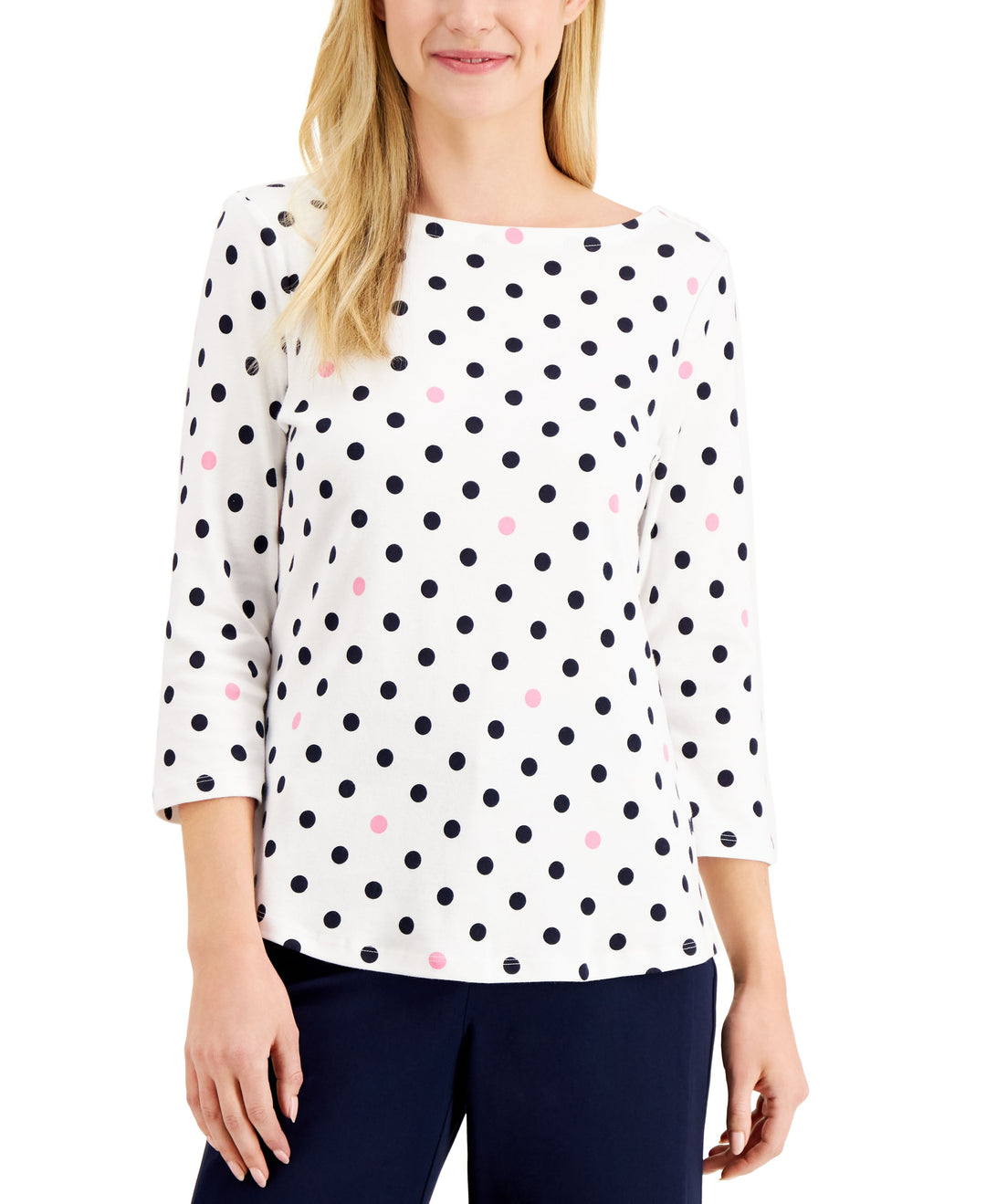 Charter Club Printed 3/4 Sleeve Boat Neck Top