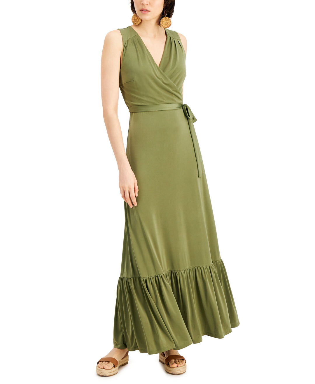 INC International Concepts Faux Wrap Maxi Dress Burnt Olive L INC International Concepts Faux Wrap Maxi Dress Burnt Olive L