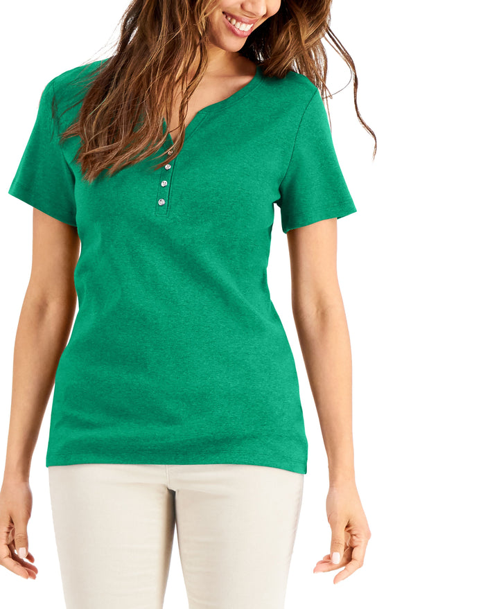 Karen Scott Petite Cotton Henley Top