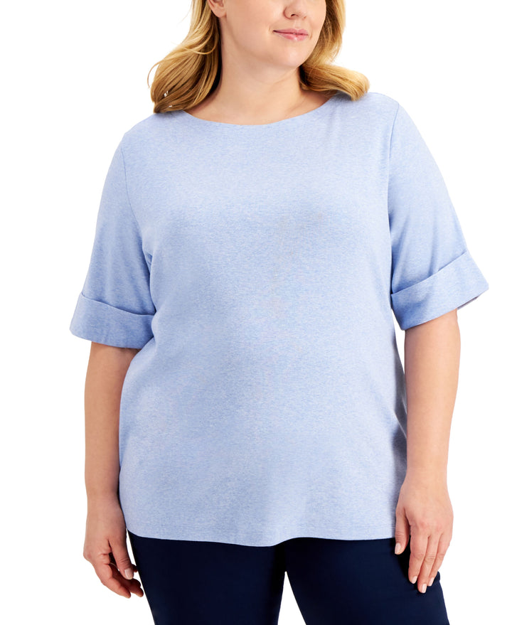 Karen Scott Plus Size Cotton Elbow Sleeve Top