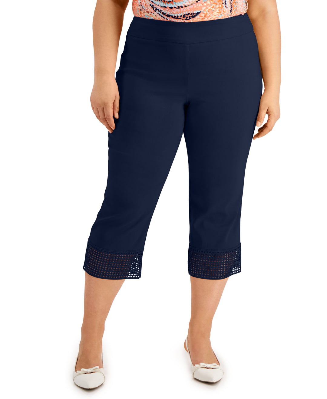 JM Collection Plus Size Crochet Hem Capri Pants