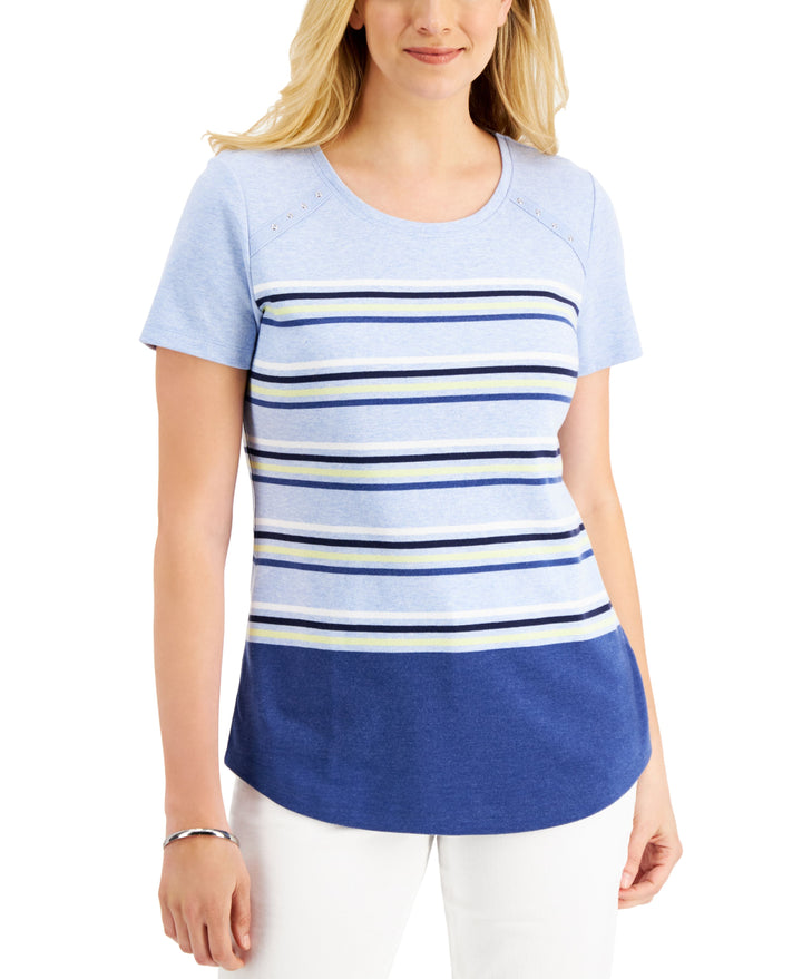 Karen Scott Petite Flag Stripe Top