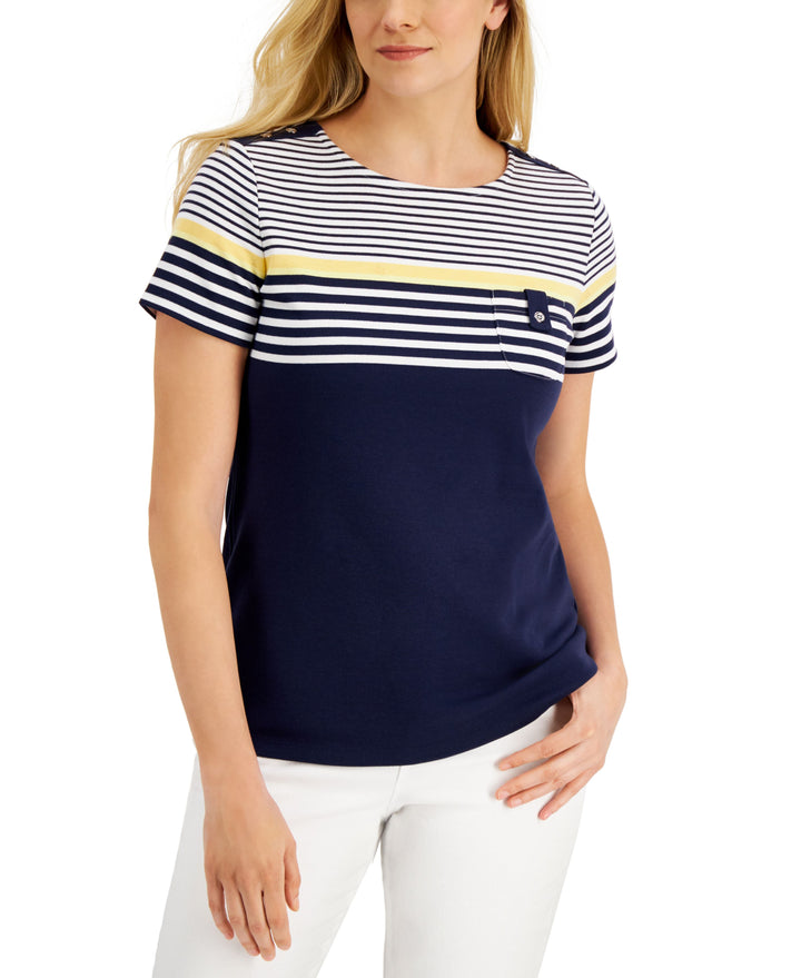 Karen Scott Lady Stripe Colorblocked Top