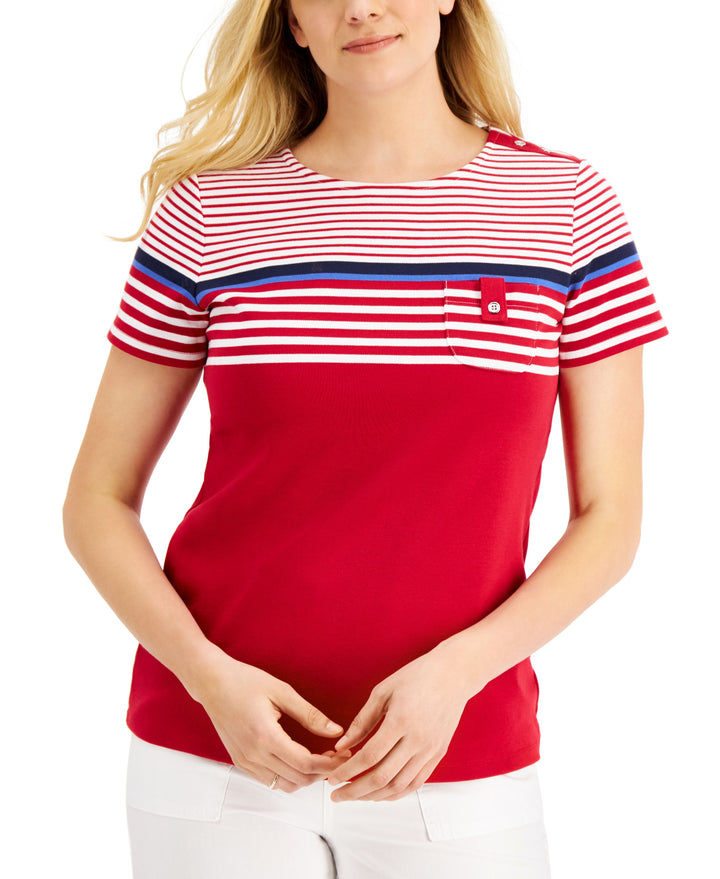 Karen Scott Lady Stripe Colorblocked Top