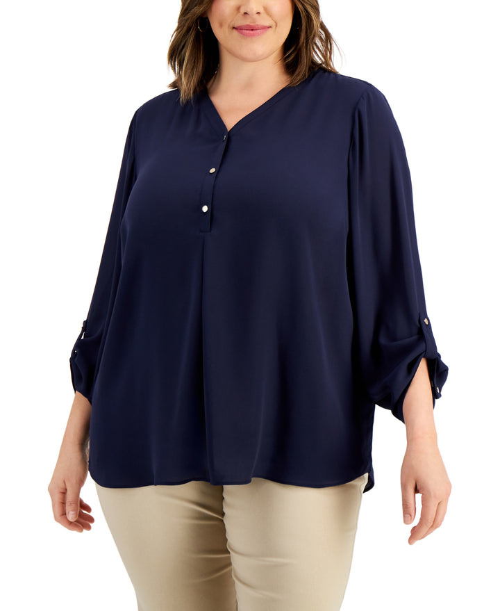 Plus Size V-Neck Roll-Tab Utility Top