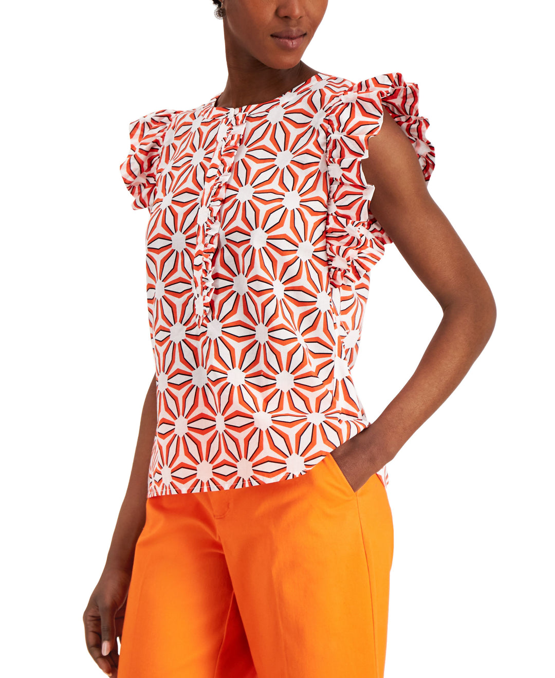 Charter Club Petite Printed Ruffle Sleeve Shirt