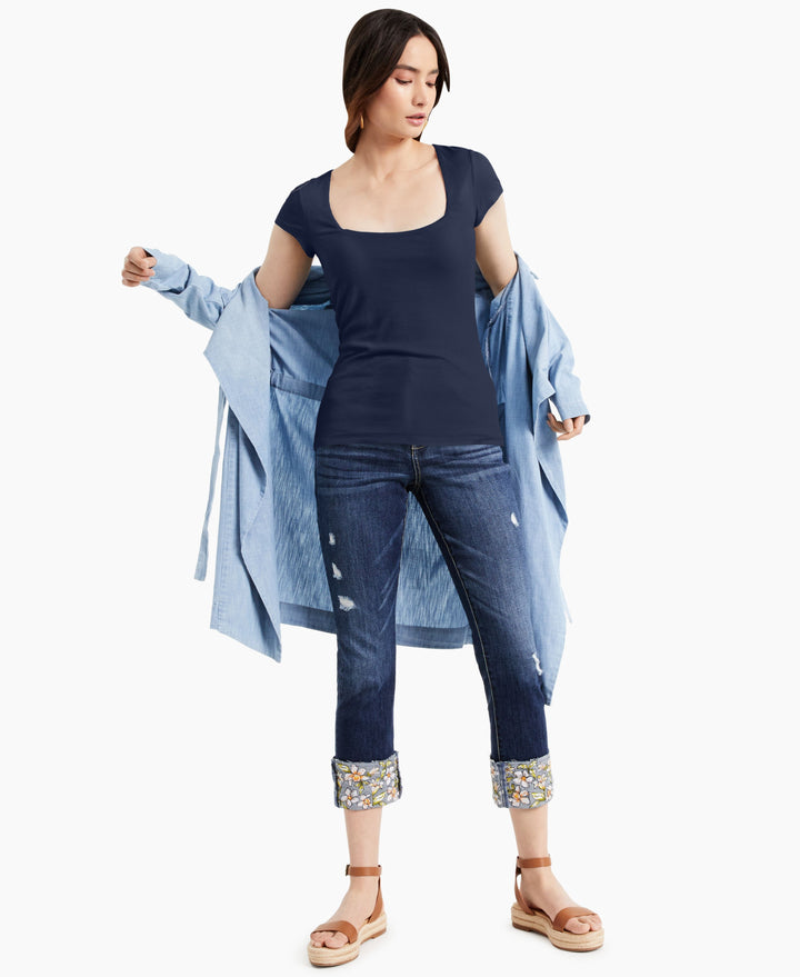 INC International Concepts Womens Ribbed Square Neck T-Shirt