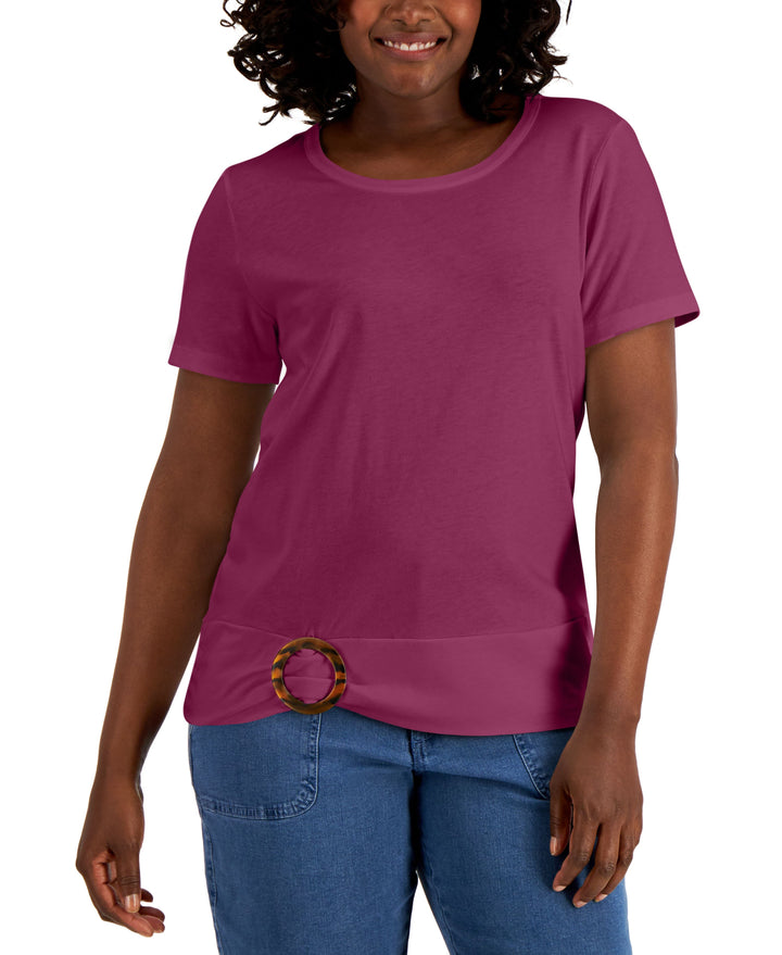 Karen Scott Tortoise Shell Ruched T-Shirt