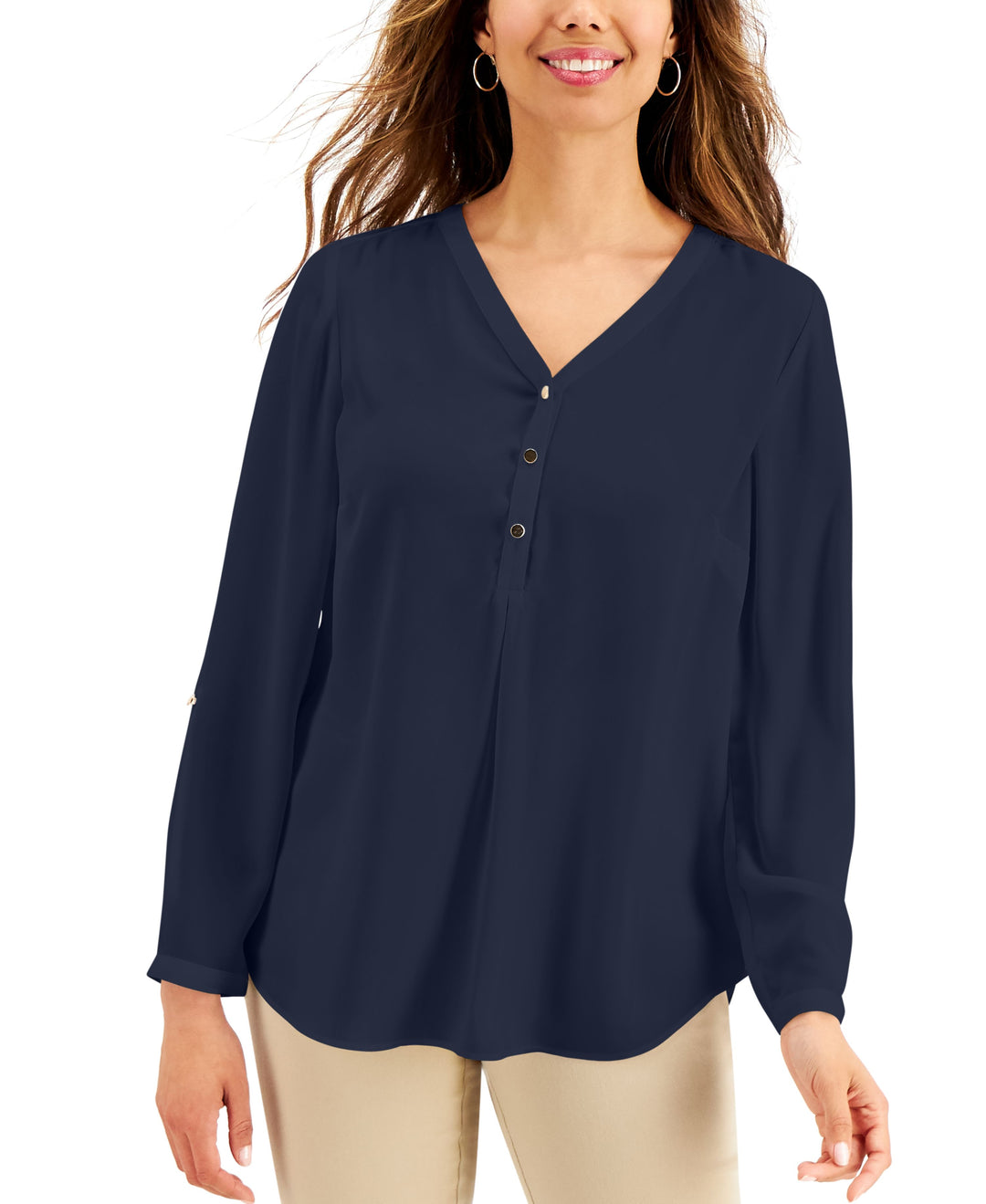 JM Collection Petite Y Neck Top
