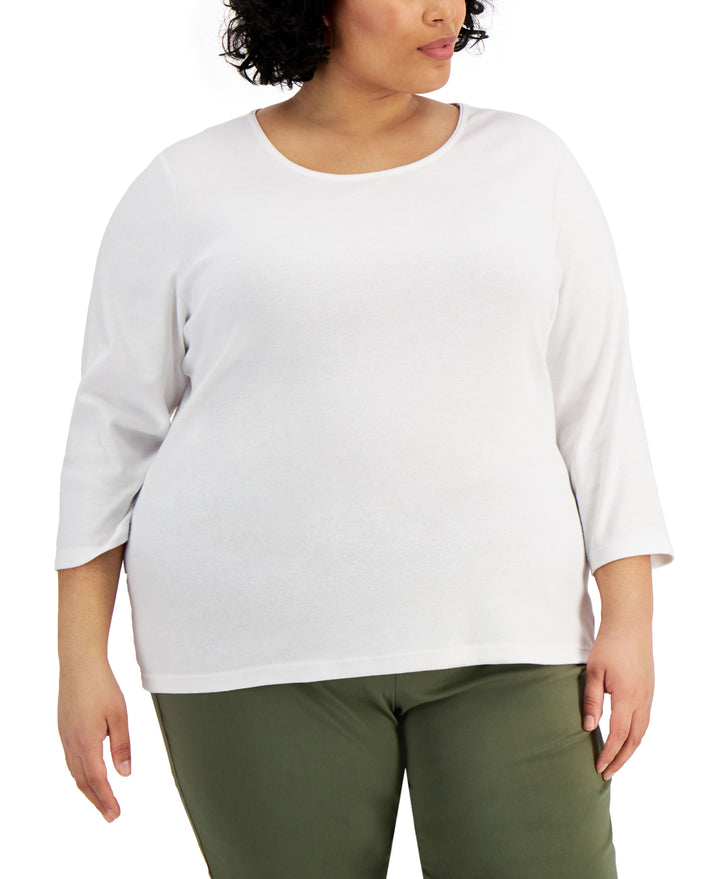 Karen Scott Plus Size Cotton Scoop Neck Top
